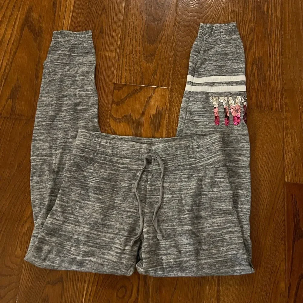 Justice Active gray with pink sequin soft ball jogger pants